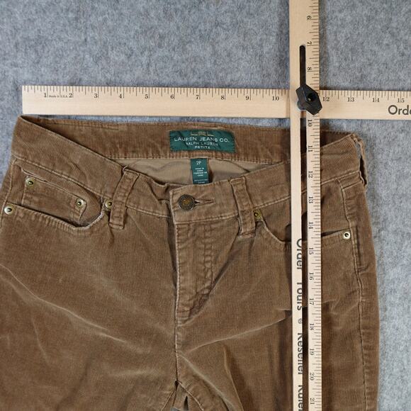 Ralph Lauren Pants Womens 2 Petite Corduroy Classic Straight Brown Mid Rise - Picture 5 of 10